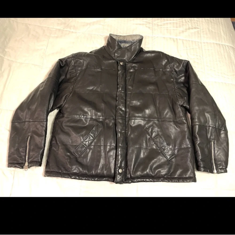 Vintage Siena Studio Black Faux Leather Puffer Reversible Jacket Coat Size XXL